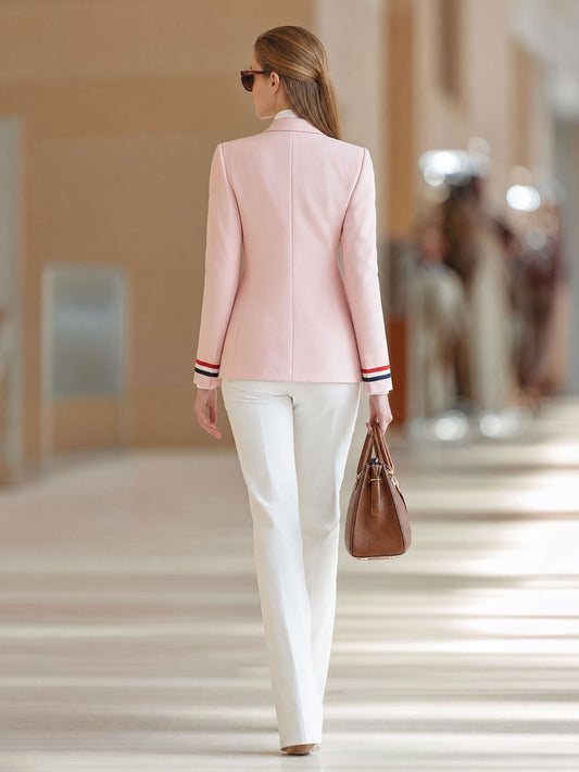 Pina&Noir | Retro Şık Çizgili Kollu Pembe Blazer