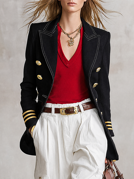Pina&Noir | Şık Urban Altın Tonlu Metal Toka Detaylı Siyah Blazer