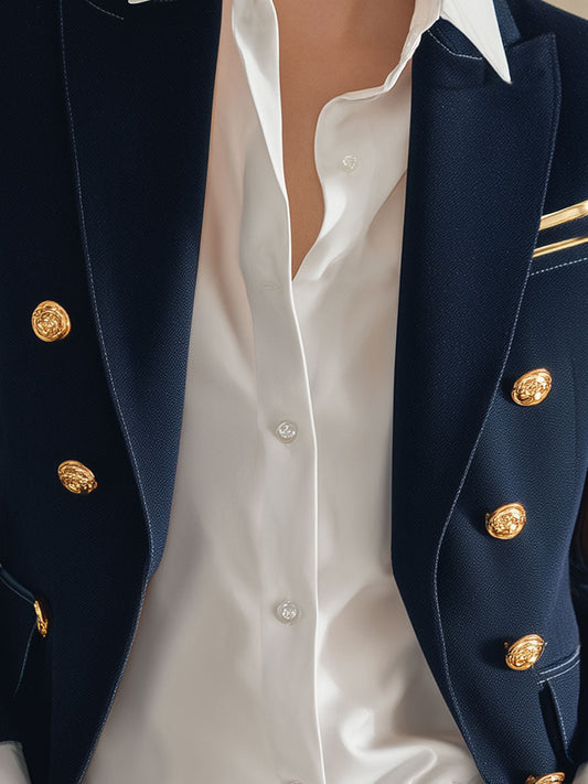 Pina&Noir | Sade ve Şık Lacivert Şifon Kollu Blazer