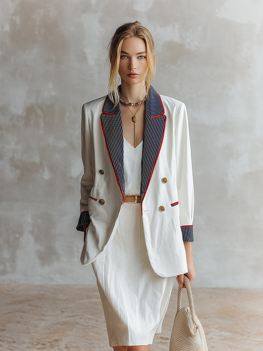 Pina&Noir | Şık Günlük Beyaz Çizgili Yakalı Blazer