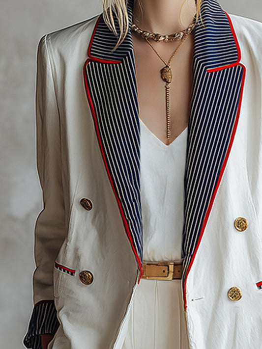 Pina&Noir | Şık Günlük Beyaz Çizgili Yakalı Blazer