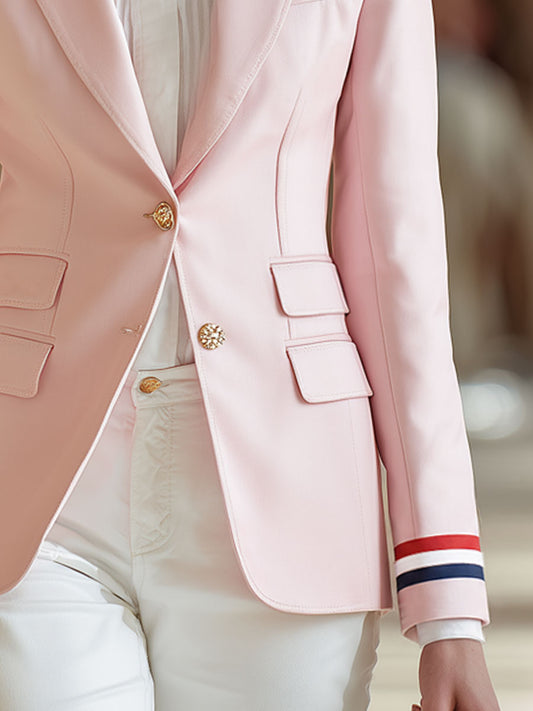 Pina&Noir | Retro Şık Çizgili Kollu Pembe Blazer