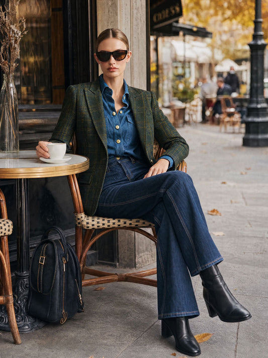 Pina&Noir | Sade Retro Koyu Yeşil Ekose Blazer