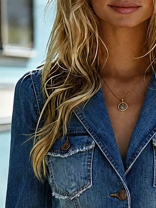 Pina&Noir | Günlük Retro Yıpratılmış Mavi Kot Blazer Ceket