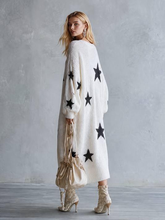 Pina&Noir | Oversize Yıldız Desenli Triko Maxi Elbise