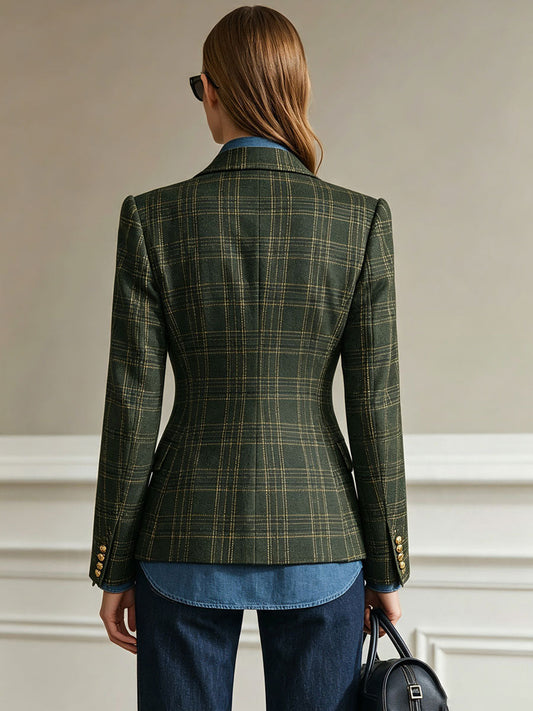 Pina&Noir | Sade Retro Koyu Yeşil Ekose Blazer