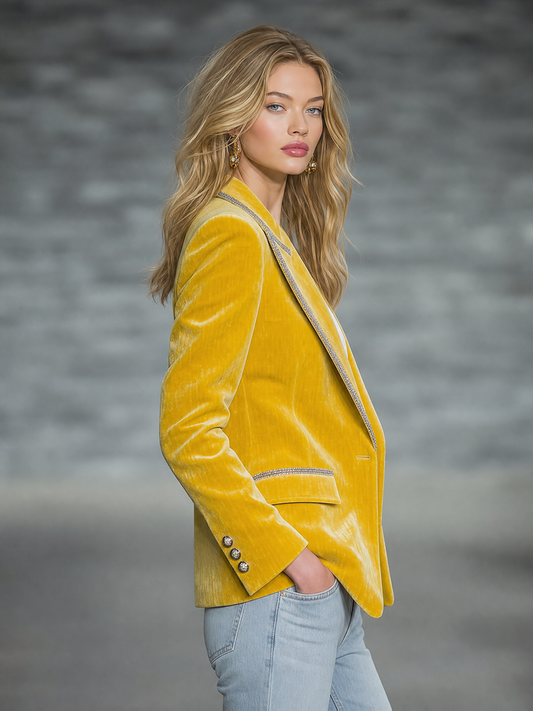 Pina&Noir | Vintage Gümüş Biyeli Çok Cepli Kadife Blazer