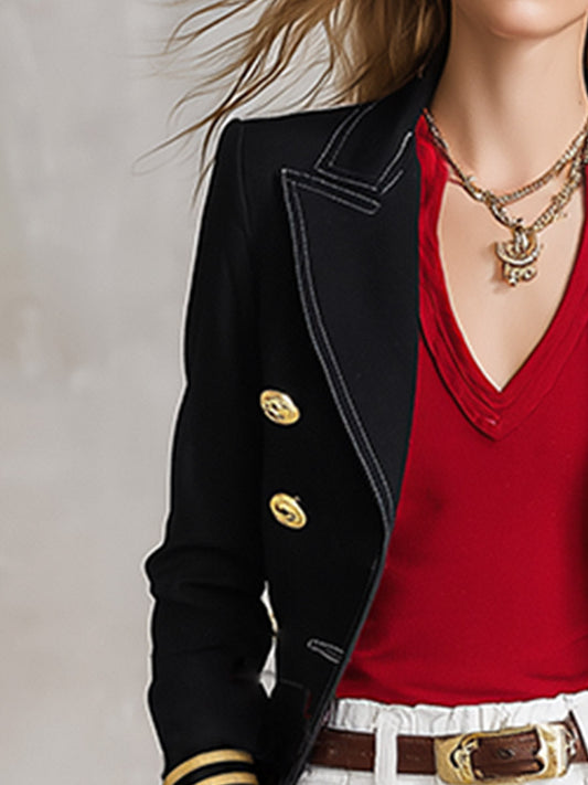 Pina&Noir | Şık Urban Altın Tonlu Metal Toka Detaylı Siyah Blazer
